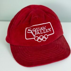 Vintage Squaw Valley 1960’s Olympics Winter Games Red Corduroy Snapback Hat Cap